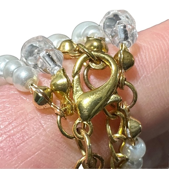 PD Premier Designs White 5 Strand Clear Glass Faux Pearl MOP Bib Necklace 17-21” - Picture 13 of 13